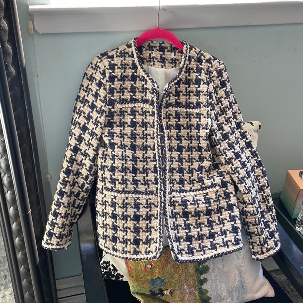 amazing detail. Most elegant night jacket. Navy. Tag removed. C**n*l style.